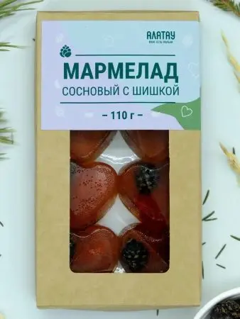 Мармелад "Сердце" с сосновой шишкой в крафтовой коробке, 110г